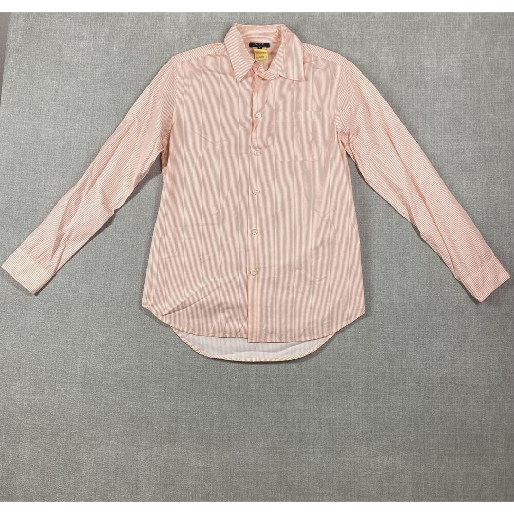 A.P.C. Shirt Mens Small Red White Pin Stripe Button Up Long Sleeve Chest Pocket